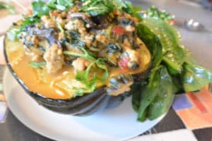 Stuffed Acorn Squash, Rainbow Chard, and Turkey