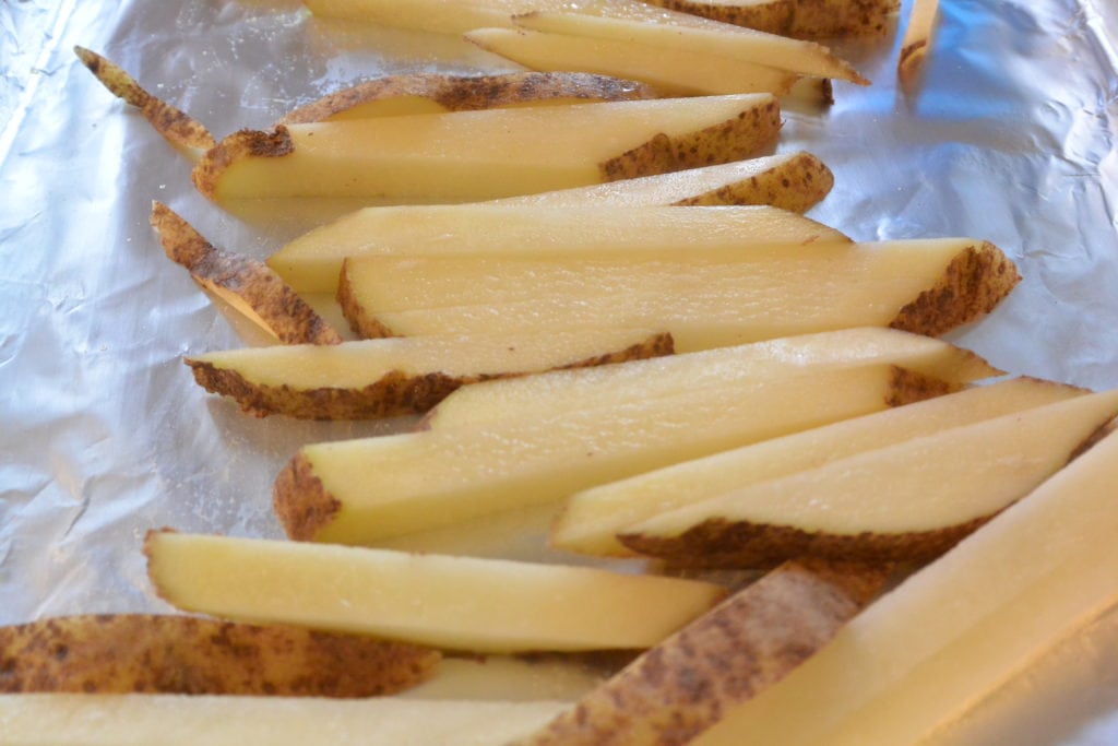 French Fries on baking sheet with foil