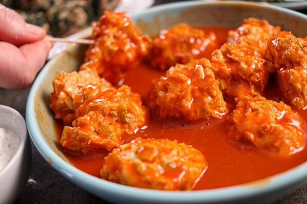 Buffalo meatballs in a bowl