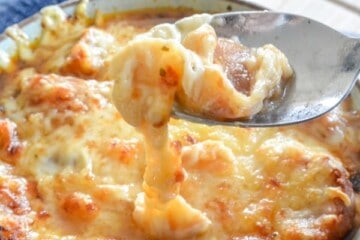 French Onion Soup on a spoon