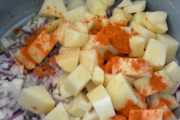 Cut up potatoes with spices