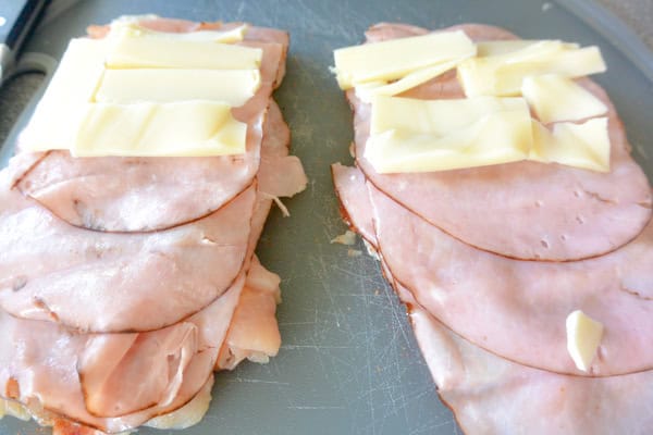 Thin sliced ham with cheese