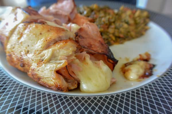 Low Fat Chicken Cordon Bleu on a plate