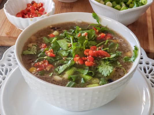 Spicy Grilled Corn Soup in a bowl