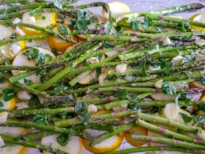 Garlic Herb Asparagus Featuring Summer Squash