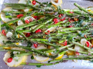 Garlic Herb Asparagus Featuring Summer Squash