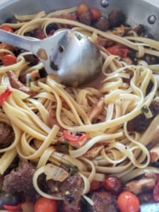 Easy Fettuccine with Tomatoes Sausage and Mushrooms