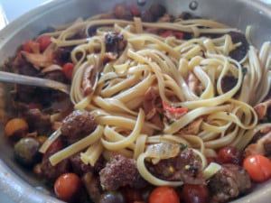 Easy Fettuccine with Tomatoes Sausage and Mushrooms