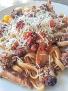 Easy Fettuccine with Tomatoes Sausage and Mushrooms