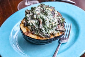 Acorn Squash Stuffed with Spinach Cheese and Mushrooms