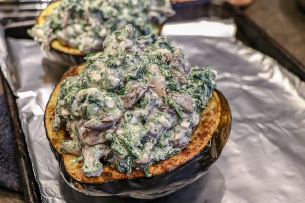 Acorn Squash Stuffed with Spinach Cheese and Mushrooms