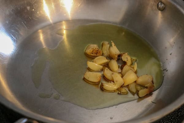 Garlic in pan with olive oil
