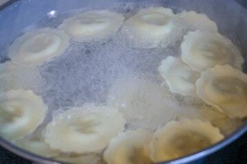 Mushroom Ravioli with Asparagus and Shrimp