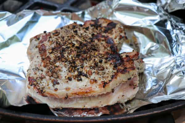 Stuffed grilled pork chops