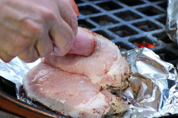 Stuffed grilled pork chops