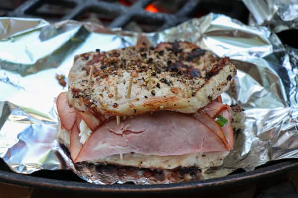 Stuffed grilled pork chops