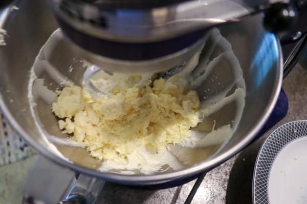 Cheesecake in mixing bowl