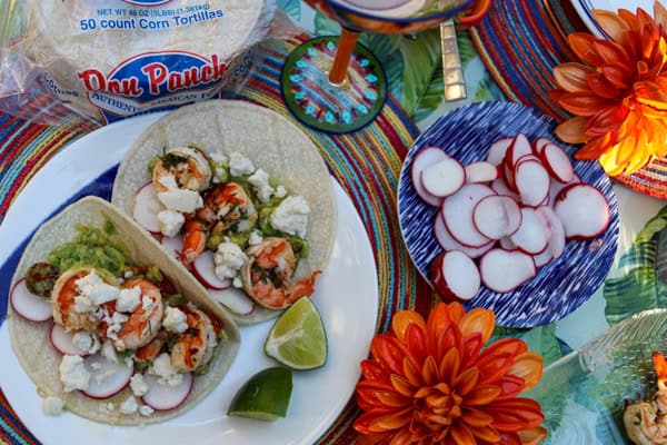 Shrimp taco with sliced radishes