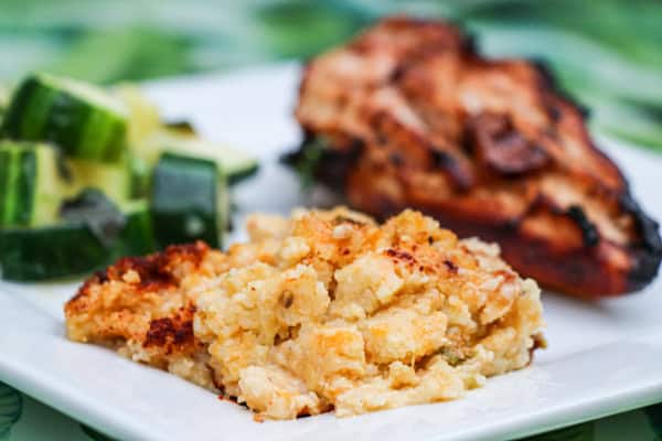 Shrimp Chili Cheese Grits with grilled chicken
