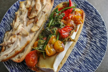 Chicken Sandwich with Balsamic Glazed Cherry Tomatoes and Brie Cheese