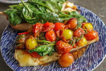 Chicken Sandwich with Balsamic Glazed Cherry Tomatoes and Brie Cheese