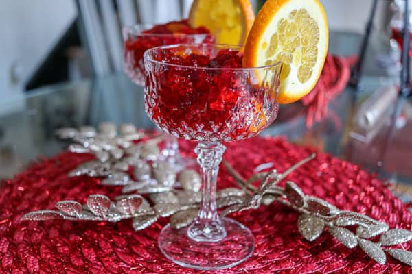 Cranberry Sauce in long-stemmed glasses