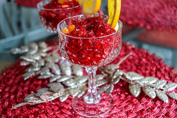 Cranberry Sauce in long-stemmed glasses