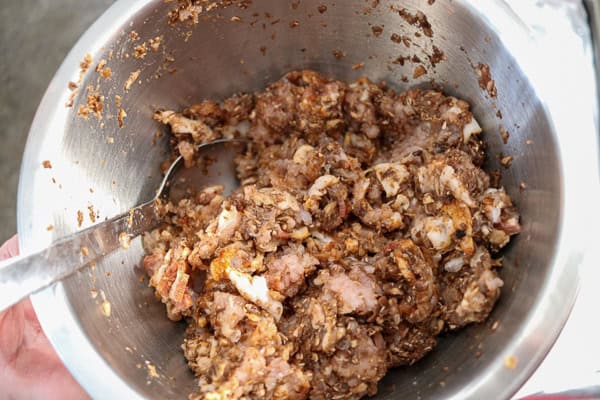 Mixing Bacon Cheeseburger Turkey Meatballs