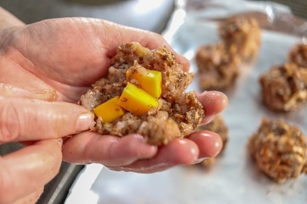 Making Bacon Cheeseburger Turkey Meatballs