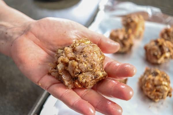 Making Bacon Cheeseburger Turkey Meatballs