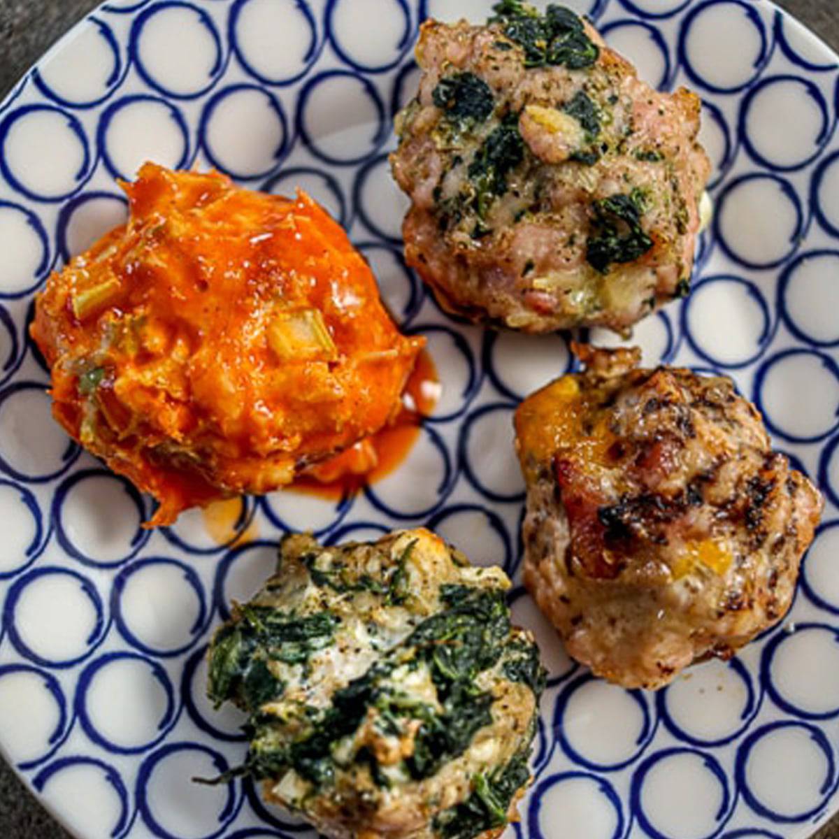 4 meatballs on a plate