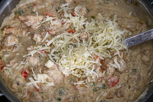 Cheese with creamy chicken.