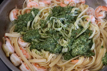 Pesto Fettuccine with Garlic and Lemon Shrimp