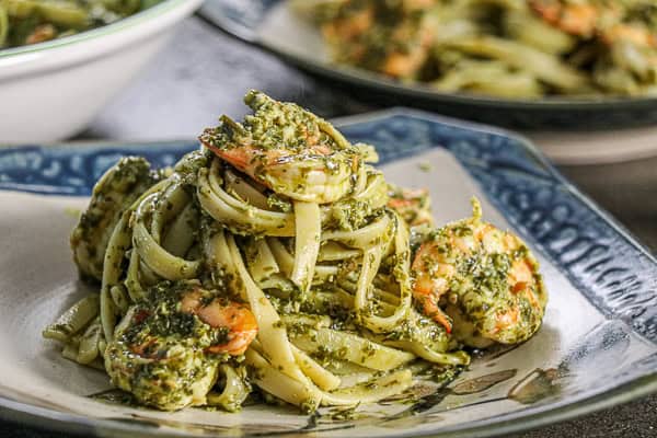 Pesto Fettuccine with Garlic and Lemon Shrimp