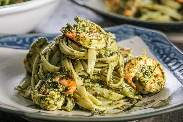 Pesto Fettuccine with Garlic and Lemon Shrimp