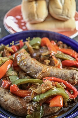 Bratwurst with Peppers and Onions