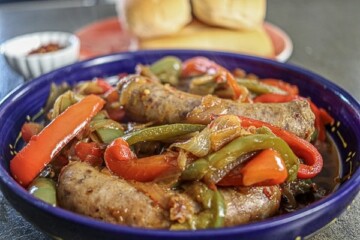Bratwurst with Peppers and Onions