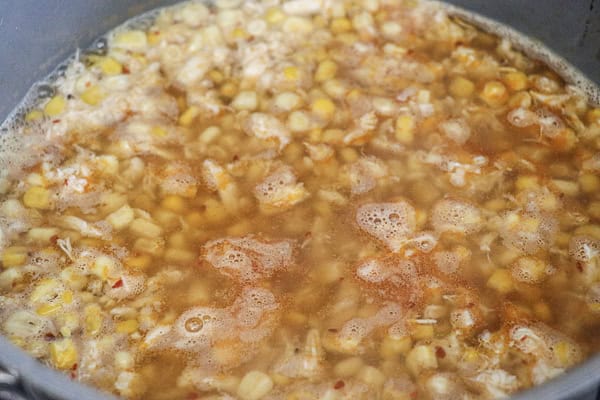 Corn soup in a pan