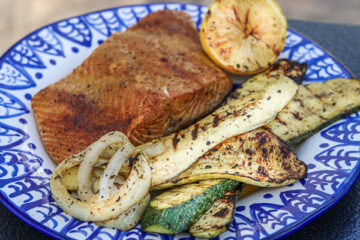 Grilled Cedar Plank Salmon with Veggies