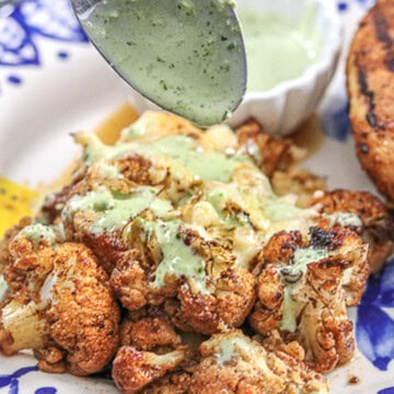 Cauliflower With Taco spices and a cilantro sauce