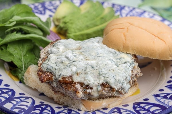 Mushroom Turkey Burger with Bacon and Gorgonzola Cheese Sauce