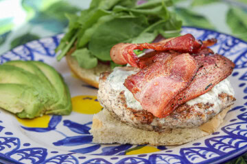 Mushroom Turkey Burger with Bacon and Gorgonzola Cheese Sauce