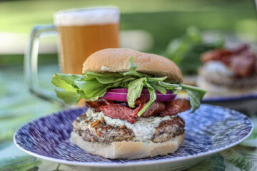 Mushroom Turkey Burger with Bacon and Gorgonzola Cheese Sauce