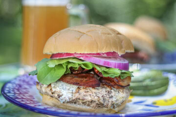 Mushroom Turkey Burger with Bacon and Gorgonzola Cheese Sauce