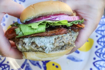 Mushroom Turkey Burger with Bacon and Gorgonzola Cheese Sauce