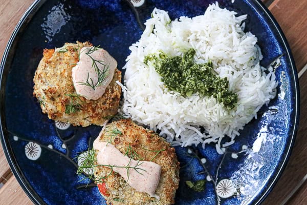 Air Fryer Tuna Cakes with rice