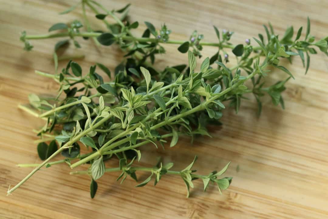 Herbs on a cutting board