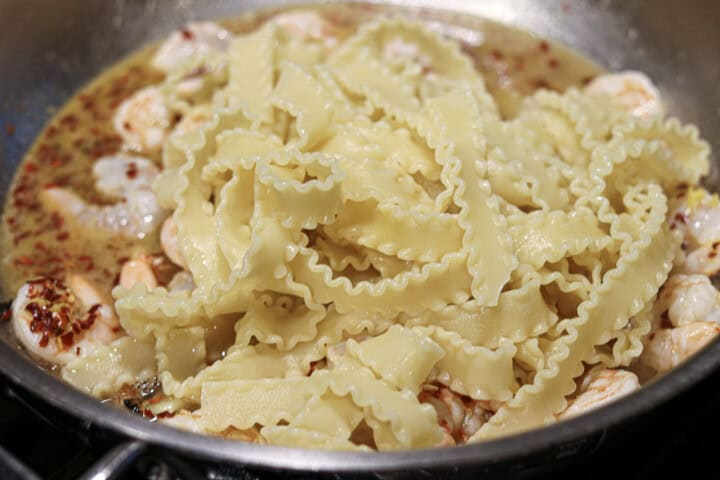 Pasta added to saute pan