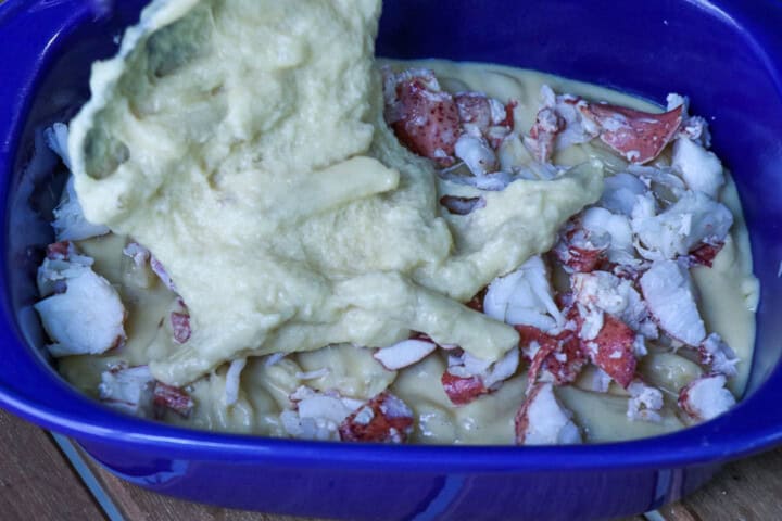 Lobster Mac and Cheese in a casserole dish
