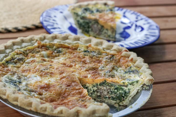 Spinach Sausage Mushroom and Cheese Quiche
